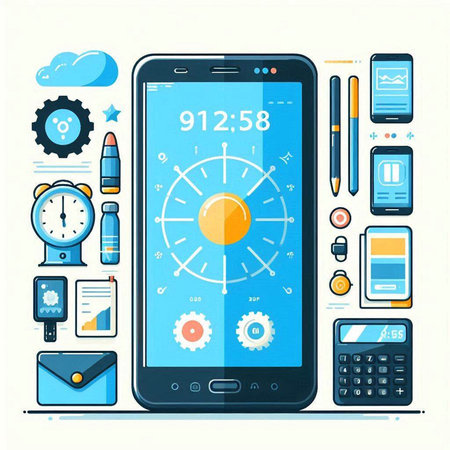 Smartphone with app settings on screen. Vector illustration in flat styleのイラスト素材