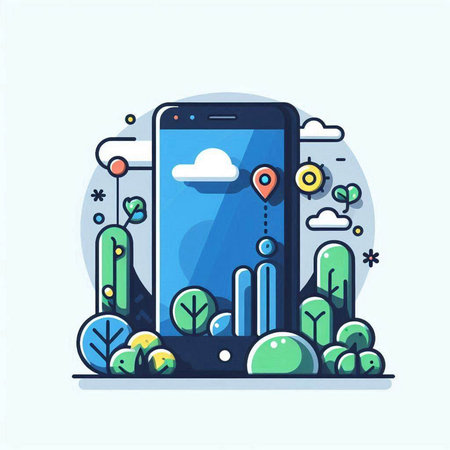 Smartphone with location pin on the screen. Flat vector illustration.のイラスト素材