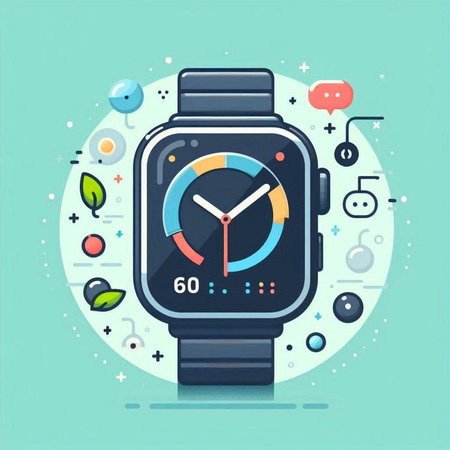 Vector illustration of modern flat design concept of smart watch with icons and symbolsのイラスト素材