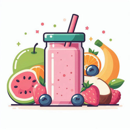 Smoothie in a jar with fruits and berries, vector illustrationのイラスト素材