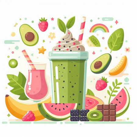 Fruit smoothie in a glass. Vector illustration in flat style.のイラスト素材