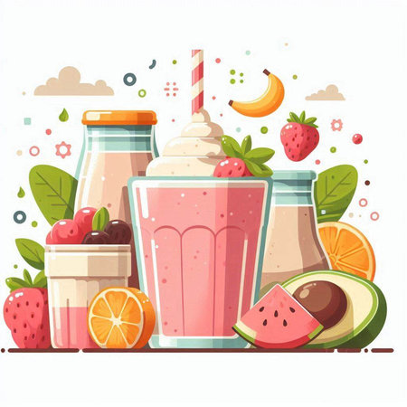 Healthy smoothie. Colorful vector illustration in cartoon style.のイラスト素材