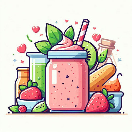 Vector illustration of a smoothie in a glass jar with a straw.のイラスト素材