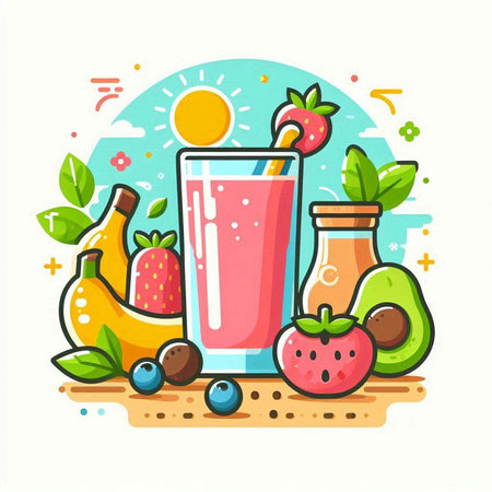 Fruit smoothies. Vector illustration in flat style. Healthy food.のイラスト素材
