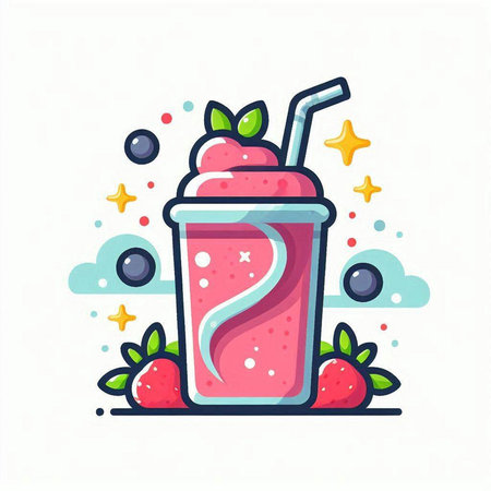 Strawberry smoothie in a glass with a straw. Vector illustration.のイラスト素材