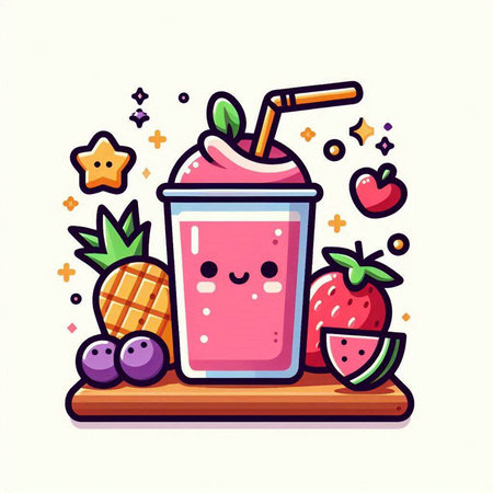 Fruit smoothie. Cute cartoon character. Vector illustration.のイラスト素材
