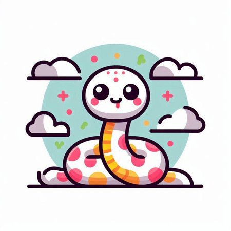 Cute kawaii snake. Vector flat cartoon illustration. Isolated on white background.のイラスト素材