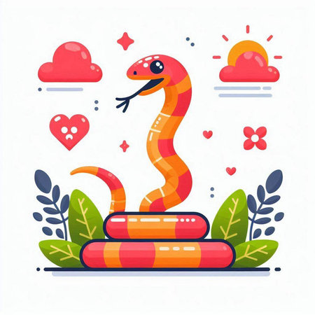 Cute cartoon snake character. Vector illustration in a flat style.のイラスト素材