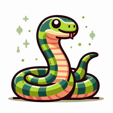 Cute cartoon snake isolated on a white background. Vector illustration.のイラスト素材