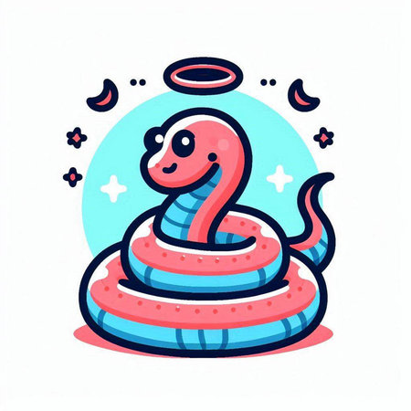 Cute cartoon snake. Vector illustration in doodle style.のイラスト素材