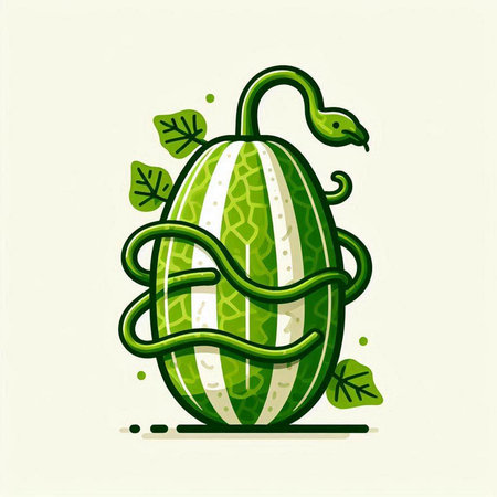 Cucumis melo fruit with green leaves. Vector illustration.のイラスト素材