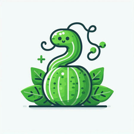 Cute watermelon with green leaves. Vector illustration in flat style.のイラスト素材