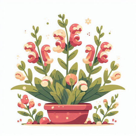 Flowerpot with flowers and leaves. Vector illustration in cartoon style.のイラスト素材