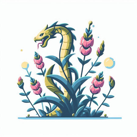 Dragon and flowers. Vector illustration for your design. Cartoon style.のイラスト素材