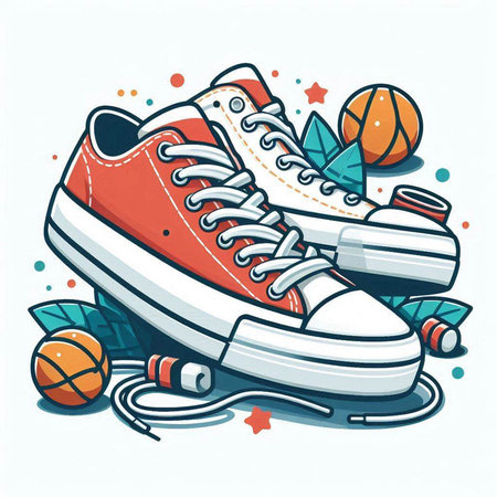 Sneakers and basketball. Vector illustration of sport shoes on a white background.のイラスト素材