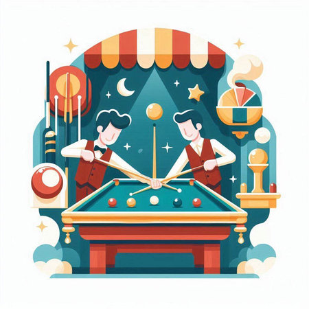 Billiards flat vector illustration. Billiard club. Pool entertainment.のイラスト素材