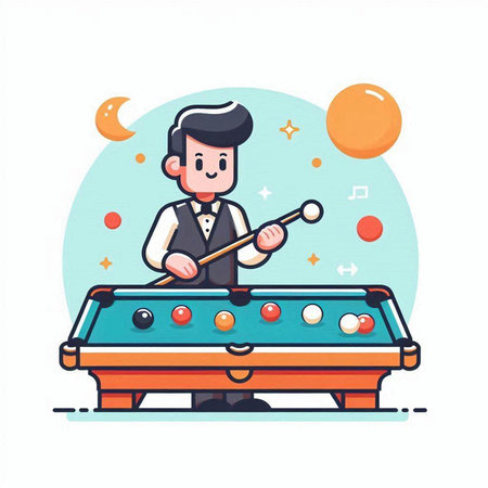 Man playing billiards. Vector illustration in flat cartoon style.のイラスト素材