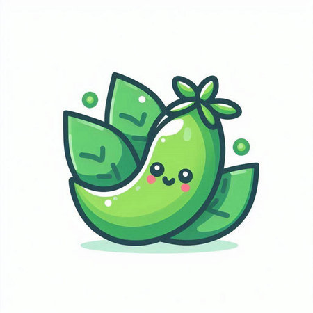 Cute kawaii avocado character with green leaves. Vector illustration.のイラスト素材