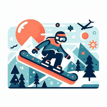 Snowboarder on snowboard. Vector illustration in flat style.のイラスト素材