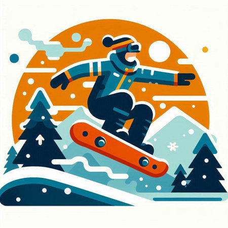 Snowboarder in the mountains. Vector illustration in retro style.のイラスト素材