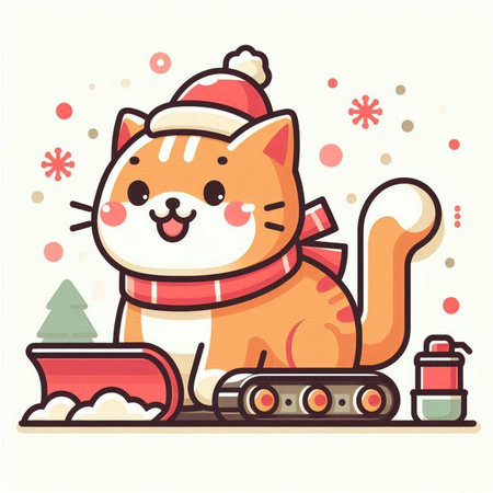 Cute cat in santa hat and scarf, vector illustration.のイラスト素材