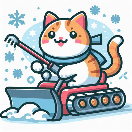 Cute cat with snow shovel. Vector illustration in cartoon style.のイラスト素材