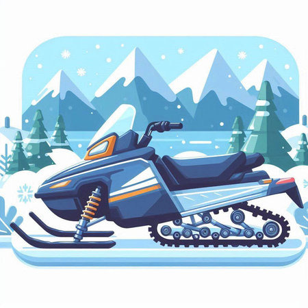 Snowmobile in the mountains. Snowmobiling. Vector illustration.のイラスト素材