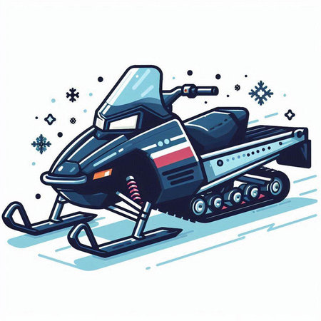 Vector illustration of a snowmobile in cartoon style on a white background.のイラスト素材