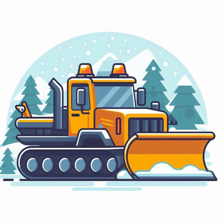 Snowplow. Snow removal. Vector illustration in flat style.のイラスト素材