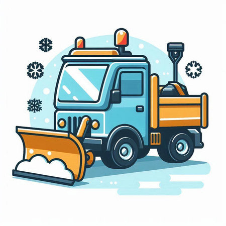 Truck with snowplow. Cleaning service. Vector illustration.のイラスト素材