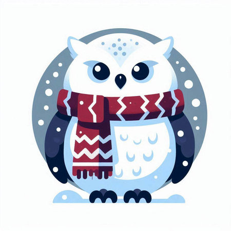 Cute cartoon owl in scarf and mittens. Vector illustration.のイラスト素材
