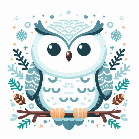 Cute cartoon owl with snowflakes. Vector illustration for your designのイラスト素材