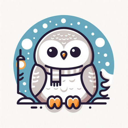 Cute owl with snowflakes. Vector illustration in flat style.のイラスト素材
