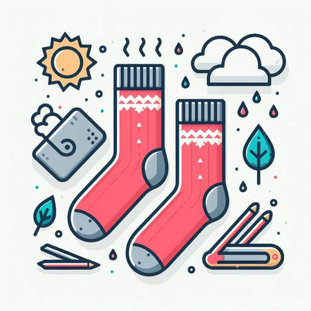 Pair of red socks. Flat style vector illustration on white background.のイラスト素材