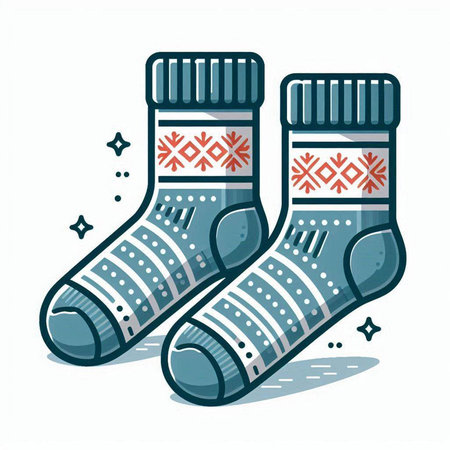 Illustration of pair of socks with snowflakes. Vector illustration.のイラスト素材