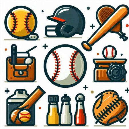 Baseball sport equipment icons set. Cartoon illustration of baseball sport equipment vector icons for web designのイラスト素材