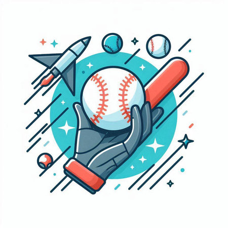 Baseball player hand with bat and ball. Vector illustration in flat styleのイラスト素材