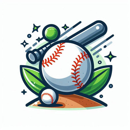 Baseball ball with bat and ball on the field. Vector illustrationのイラスト素材