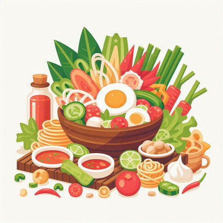 Korean food vector illustration in flat style. Traditional Korean food.のイラスト素材
