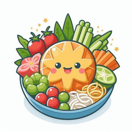 kawaii kawaii vegetable salad in bowl, vector illustrationのイラスト素材