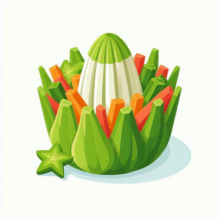 Illustration of a green Easter egg with carrots and celery.のイラスト素材