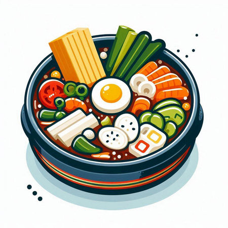 Bibimbap, japanese food. Hand drawn vector illustration.のイラスト素材
