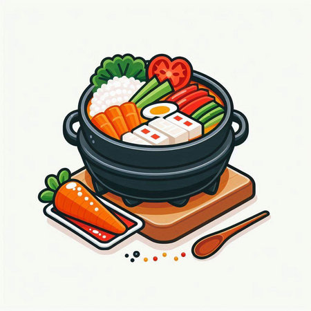 Illustration of Japanese Cuisine - Sushi with Vegetables in Potのイラスト素材