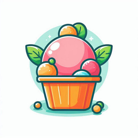 Fruit ice cream in a cupcake, flat vector illustration.のイラスト素材