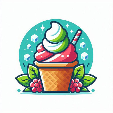 Ice cream icon. Vector illustration of ice cream in waffle cone.のイラスト素材