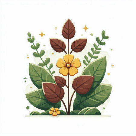 Flower design with green leaves and yellow flower. Vector illustration.のイラスト素材