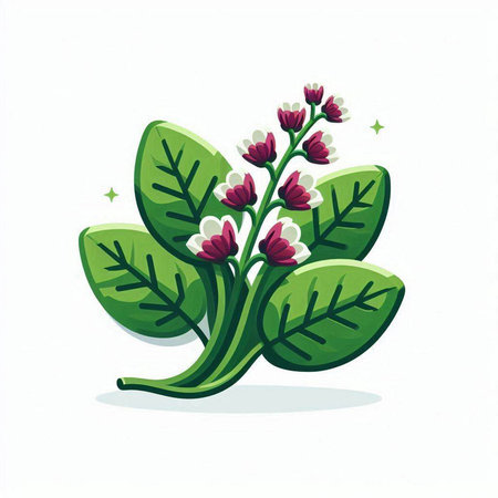 Illustration of a bunch of flowers with green leaves on a white backgroundのイラスト素材