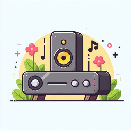 Flat design modern vector illustration concept of audio system with speaker and music note.のイラスト素材
