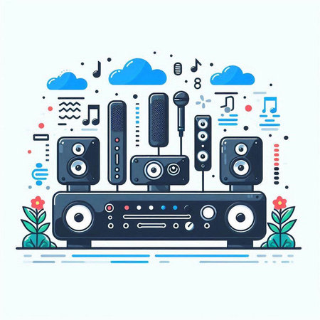 Vector illustration of music system in flat style on white background. Music concept.のイラスト素材