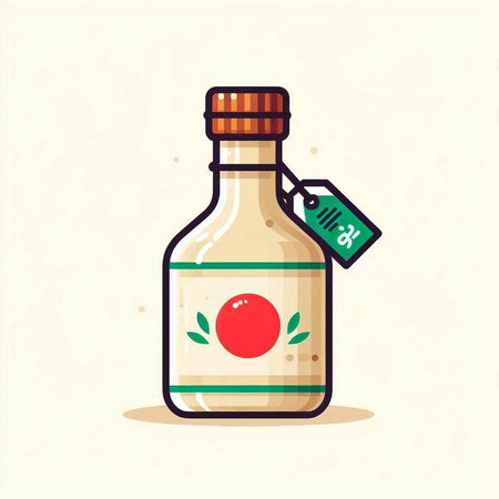 Bottle of olive oil with tag. Vector illustration in flat style.のイラスト素材